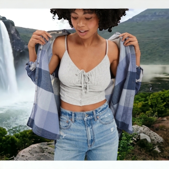 NWT - American Eagle Blue Oversized Flannel Shirt - SZ L - Picture 2 of 8